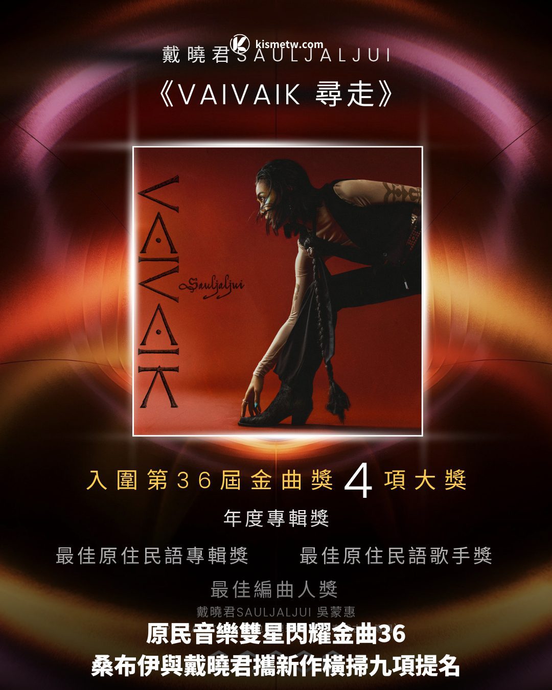 原民音樂雙星閃耀金曲36，桑布伊與戴曉君攜新作橫掃九項提名 1